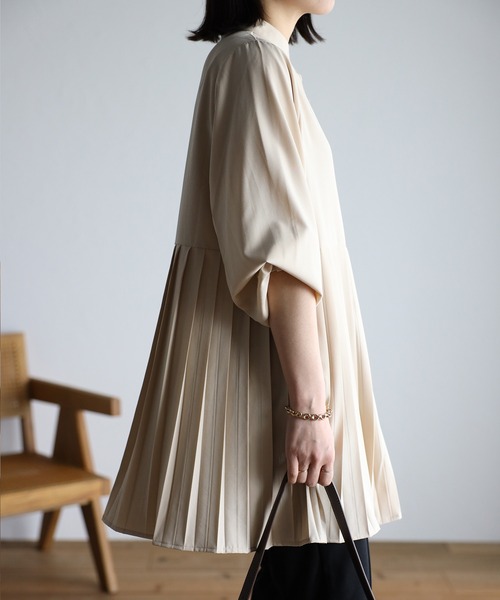 セール】プリーツブラウス /バンドカラーシャツ（シャツ
