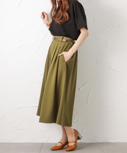 NAVY(ネイビー)の「ベルト付き カットジョーゼットタックパンツ(その他パンツ・レディース・ネイビー/カーキ/ブラック・L/M)」の5枚目の写真