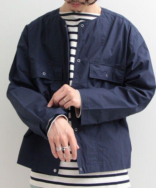 GLOSTER（グロスター）の「【GLOSTER/グロスター】タイプライターノーカラーシャツジャケット（シャツ/ブラウス・メンズ・ネイビー/オフホワイト/カーキ・MEDIUM/LARGE）」の3枚目の写真