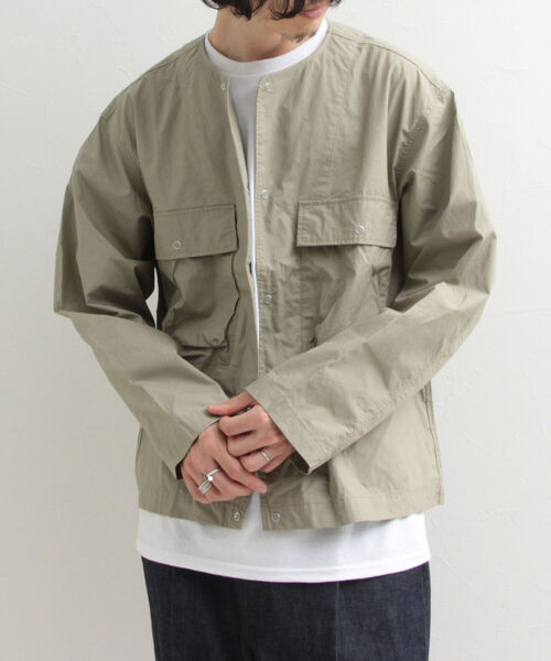 GLOSTER（グロスター）の「【GLOSTER/グロスター】タイプライターノーカラーシャツジャケット（シャツ/ブラウス・メンズ・ネイビー/オフホワイト/カーキ・MEDIUM/LARGE）」の2枚目の写真