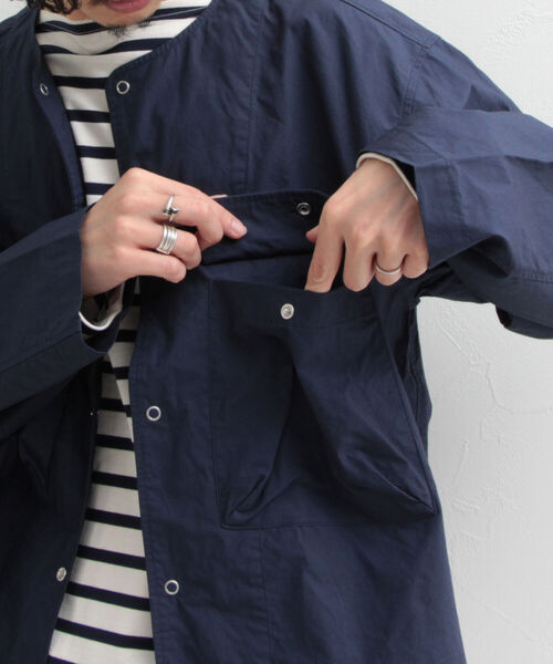 GLOSTER（グロスター）の「【GLOSTER/グロスター】タイプライターノーカラーシャツジャケット（シャツ/ブラウス・メンズ・ネイビー/オフホワイト/カーキ・MEDIUM/LARGE）」の4枚目の写真