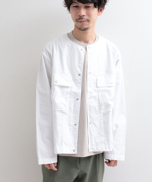 GLOSTER（グロスター）の「【GLOSTER/グロスター】タイプライターノーカラーシャツジャケット（シャツ/ブラウス・メンズ・ネイビー/オフホワイト/カーキ・MEDIUM/LARGE）」の12枚目の写真