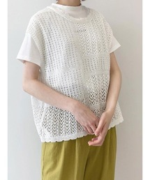 Samansa Mos2 blue | 前後2way透かしニットベスト(ベスト)