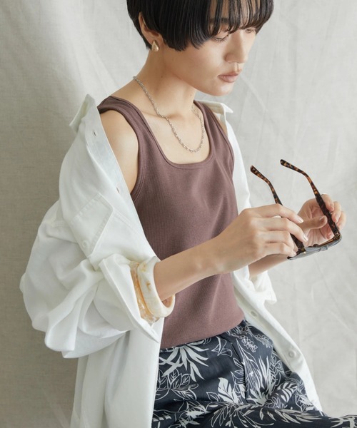 AMERICAN HOLIC(アメリカンホリック)の「Dailyテレコタンクトップ(タンクトップ・レディース・ブラック/オフホワイト/その他7/ブラウン・M/L)」の3枚目の写真