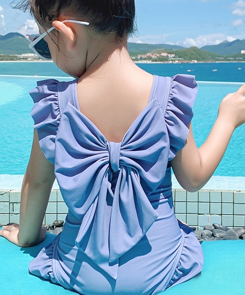 TeddyShop(テディショップ)の「キッズ水着 フリルバックリボンワンピース風オールインワンスイムウェア(水着・レディース・ピンク/ブルー・100cm/110cm/120cm/130cm/140cm)」の2枚目の写真