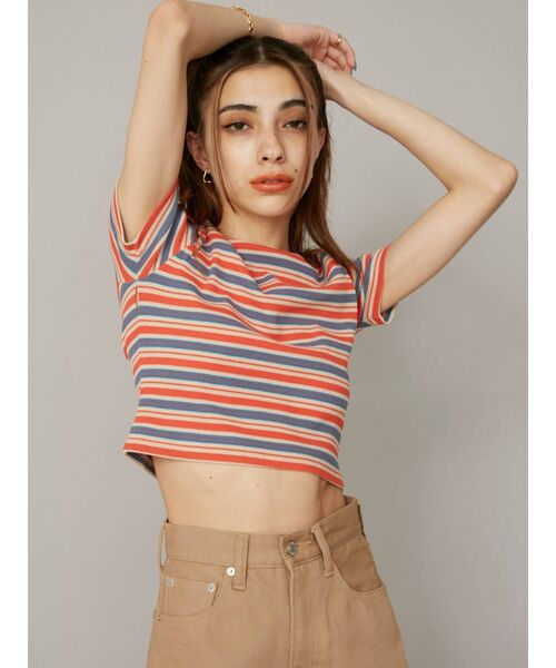 EVRIS（エヴリス）の「マルチボーダーTEE（Tシャツ/カットソー・レディース・オレンジ/グリーン・FREE）」の5枚目の写真