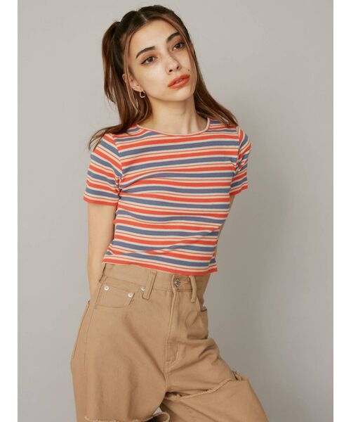 EVRIS（エヴリス）の「マルチボーダーTEE（Tシャツ/カットソー・レディース・オレンジ/グリーン・FREE）」の6枚目の写真