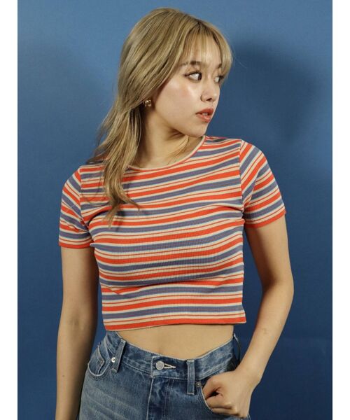 EVRIS（エヴリス）の「マルチボーダーTEE（Tシャツ/カットソー・レディース・オレンジ/グリーン・FREE）」の13枚目の写真