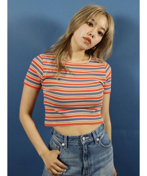 EVRIS（エヴリス）の「マルチボーダーTEE（Tシャツ/カットソー・レディース・オレンジ/グリーン・FREE）」の14枚目の写真