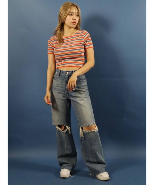 EVRIS（エヴリス）の「マルチボーダーTEE（Tシャツ/カットソー・レディース・オレンジ/グリーン・FREE）」の15枚目の写真