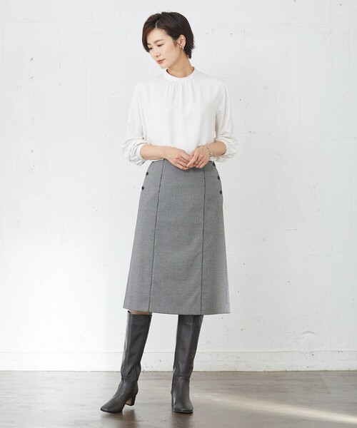 J.PRESS Ladies(J.プレス レディス)の「【洗える】Mixツイードチェック スカート(スカート・レディース・ライトグレー系3/ブラウン系3・S/XS/XXS)」の3枚目の写真