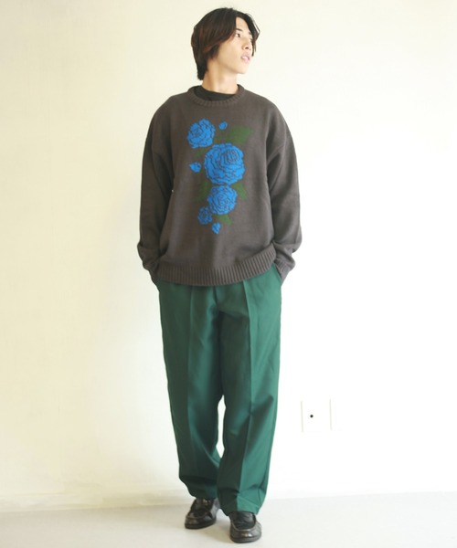 WESTSEA（ウエストシー）の「バラ柄ジャガード 花柄 オーバーサイズニット（ニット/セーター・メンズ・ブラック/チャコール/オフホワイト・M/L）」の21枚目の写真