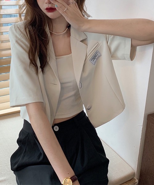 LOPASS（ロパス）の「ハーフスリーブテーラードサマージャケット（テーラードジャケット・レディース・ブラック/ホワイト・L/M）」の4枚目の写真