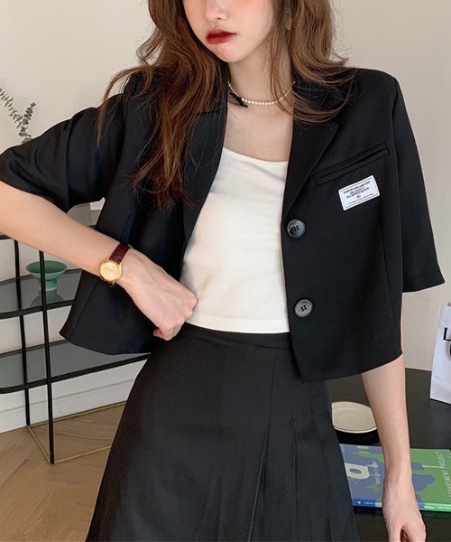 LOPASS（ロパス）の「ハーフスリーブテーラードサマージャケット（テーラードジャケット・レディース・ブラック/ホワイト・L/M）」の13枚目の写真