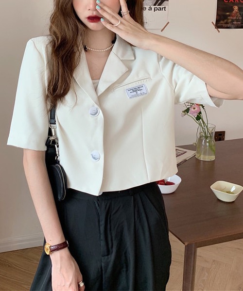 LOPASS（ロパス）の「ハーフスリーブテーラードサマージャケット（テーラードジャケット・レディース・ブラック/ホワイト・L/M）」の5枚目の写真