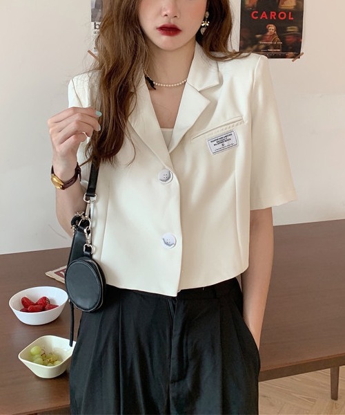 LOPASS（ロパス）の「ハーフスリーブテーラードサマージャケット（テーラードジャケット・レディース・ブラック/ホワイト・L/M）」の6枚目の写真