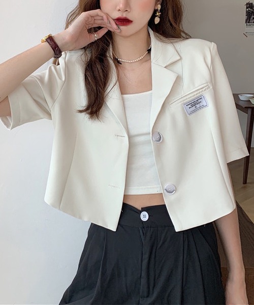 LOPASS（ロパス）の「ハーフスリーブテーラードサマージャケット（テーラードジャケット・レディース・ブラック/ホワイト・L/M）」の7枚目の写真