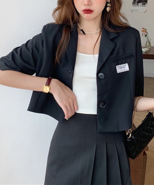 LOPASS（ロパス）の「ハーフスリーブテーラードサマージャケット（テーラードジャケット・レディース・ブラック/ホワイト・L/M）」の14枚目の写真