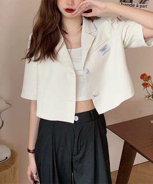 LOPASS（ロパス）の「ハーフスリーブテーラードサマージャケット（テーラードジャケット・レディース・ブラック/ホワイト・L/M）」の9枚目の写真