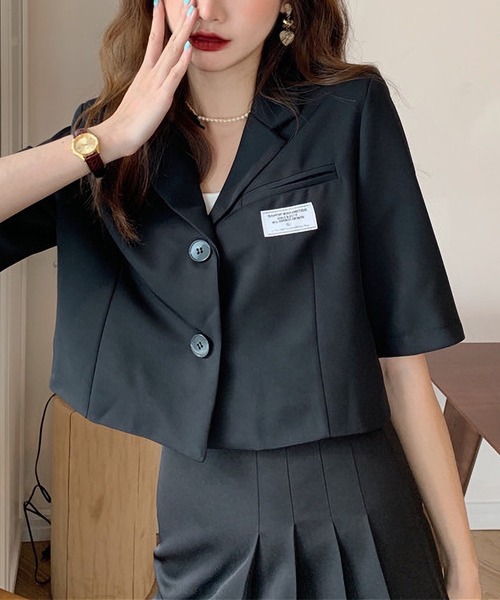 LOPASS（ロパス）の「ハーフスリーブテーラードサマージャケット（テーラードジャケット・レディース・ブラック/ホワイト・L/M）」の15枚目の写真