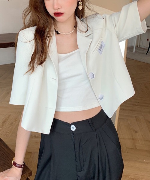 LOPASS（ロパス）の「ハーフスリーブテーラードサマージャケット（テーラードジャケット・レディース・ブラック/ホワイト・L/M）」の10枚目の写真