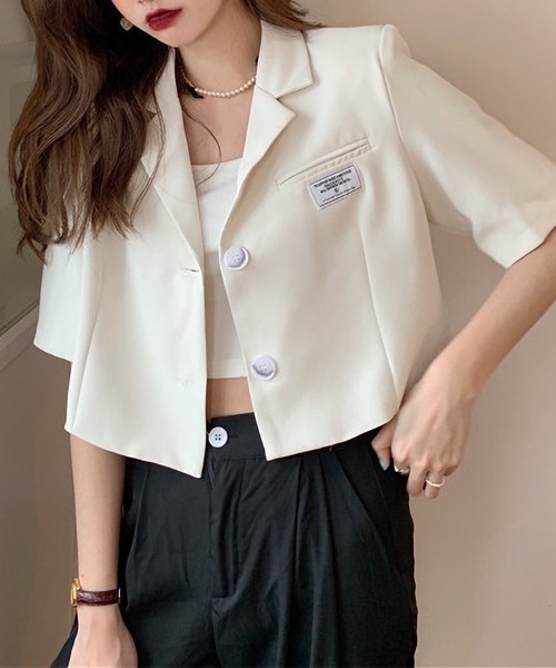 LOPASS（ロパス）の「ハーフスリーブテーラードサマージャケット（テーラードジャケット・レディース・ブラック/ホワイト・L/M）」の8枚目の写真