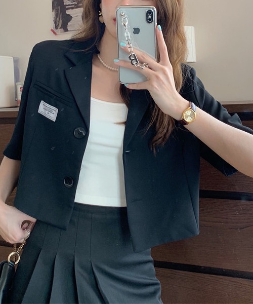 LOPASS（ロパス）の「ハーフスリーブテーラードサマージャケット（テーラードジャケット・レディース・ブラック/ホワイト・L/M）」の18枚目の写真