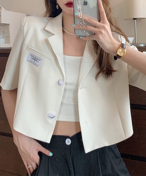 LOPASS（ロパス）の「ハーフスリーブテーラードサマージャケット（テーラードジャケット・レディース・ブラック/ホワイト・L/M）」の12枚目の写真