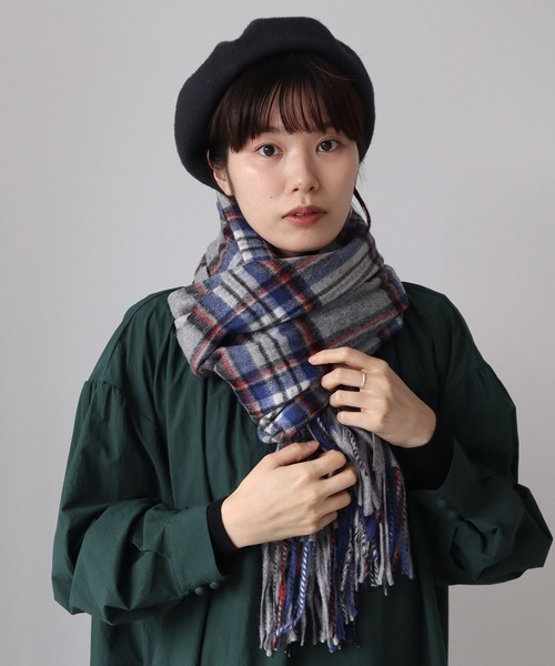 bulle de savon（ビュルデサボン）の「チェックストール（ストール/ショール・レディース・オレンジ/グレー/チャコールグレー/グリーン/ブルー・FREE）」の2枚目の写真