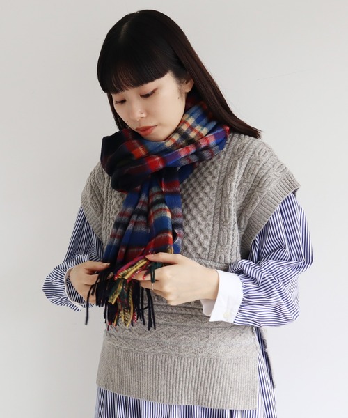bulle de savon（ビュルデサボン）の「チェックストール（ストール/ショール・レディース・オレンジ/グレー/チャコールグレー/グリーン/ブルー・FREE）」の4枚目の写真