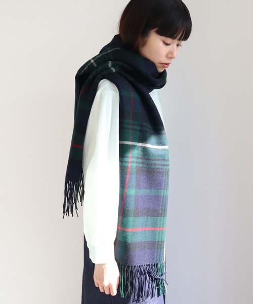 bulle de savon（ビュルデサボン）の「チェックストール（ストール/ショール・レディース・オレンジ/グレー/チャコールグレー/グリーン/ブルー・FREE）」の3枚目の写真