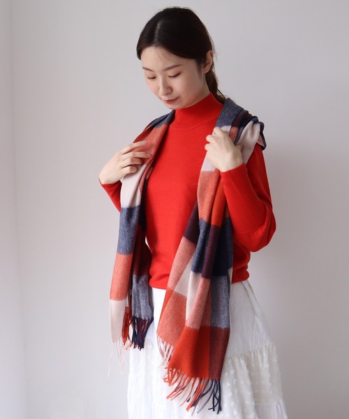 bulle de savon（ビュルデサボン）の「チェックストール（ストール/ショール・レディース・オレンジ/グレー/チャコールグレー/グリーン/ブルー・FREE）」の6枚目の写真