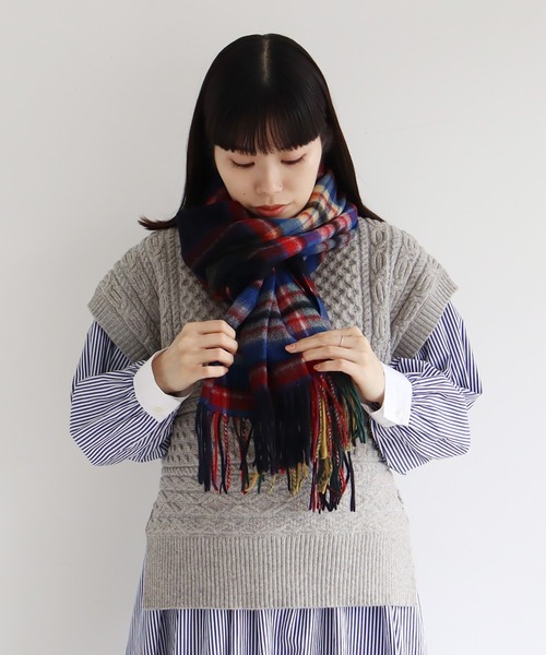 bulle de savon（ビュルデサボン）の「チェックストール（ストール/ショール・レディース・オレンジ/グレー/チャコールグレー/グリーン/ブルー・FREE）」の17枚目の写真