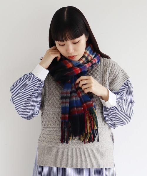 bulle de savon（ビュルデサボン）の「チェックストール（ストール/ショール・レディース・オレンジ/グレー/チャコールグレー/グリーン/ブルー・FREE）」の18枚目の写真