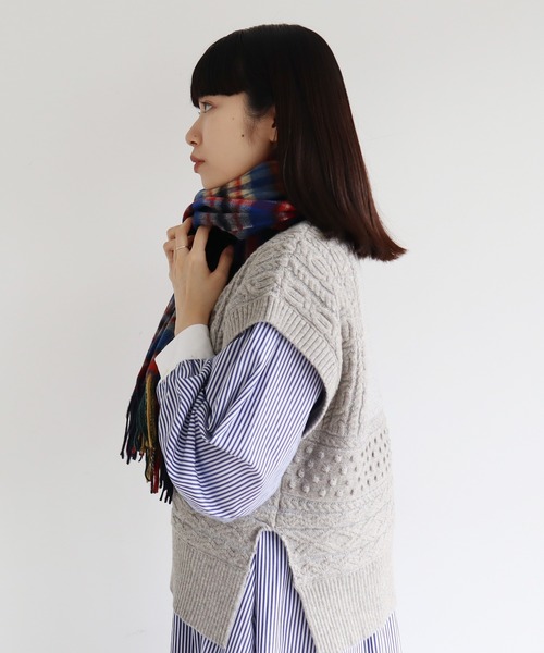 bulle de savon（ビュルデサボン）の「チェックストール（ストール/ショール・レディース・オレンジ/グレー/チャコールグレー/グリーン/ブルー・FREE）」の19枚目の写真