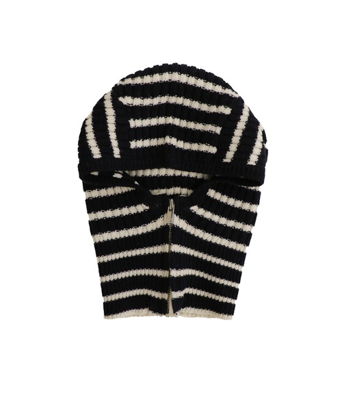 TheOpen Product(ザオープンプロダクト)の「【TheOpen Product/ジ オープン プロダクト】STRIPE ZIP UP BALACLAVA ストライプジップアップバラクラバ(ニットキャップ/ビーニー・レディース・ホワイト/ネイビー・FREE)」の1枚目の写真