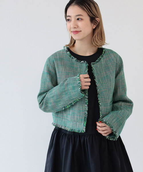 Ray BEAMS（レイビームス）の「Ray BEAMS / ツイード ノーカラー ジャケット（ノーカラージャケット・レディース・レッド/ケリー・0/1）」の11枚目の写真