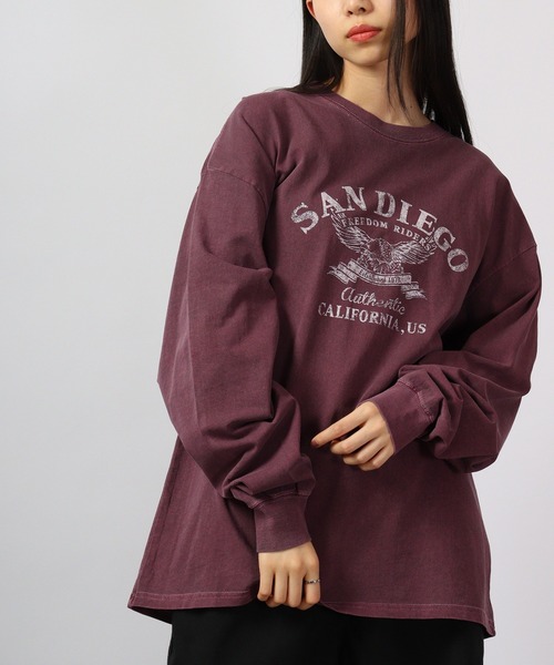 spiritoso(スピリトーゾ)の「spiritoso ピグメントアーチロゴイーグルプリントロンT 長袖(Tシャツ/カットソー・レディース・バーガンディー/グレイッシュベージュ/ブラック/チャコール・F)」の4枚目の写真