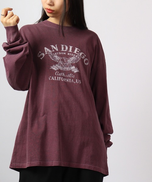 spiritoso(スピリトーゾ)の「spiritoso ピグメントアーチロゴイーグルプリントロンT 長袖(Tシャツ/カットソー・レディース・バーガンディー/グレイッシュベージュ/ブラック/チャコール・F)」の12枚目の写真