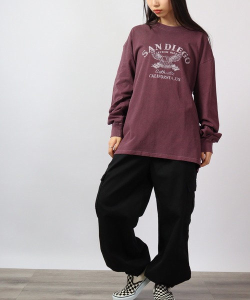 spiritoso(スピリトーゾ)の「spiritoso ピグメントアーチロゴイーグルプリントロンT 長袖(Tシャツ/カットソー・レディース・バーガンディー/グレイッシュベージュ/ブラック/チャコール・F)」の16枚目の写真