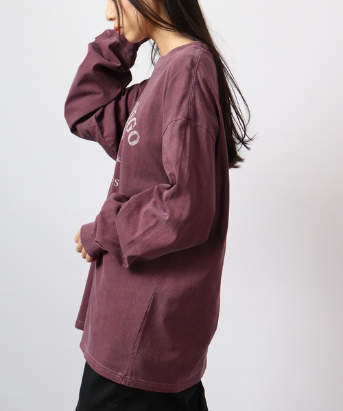 spiritoso(スピリトーゾ)の「spiritoso ピグメントアーチロゴイーグルプリントロンT 長袖(Tシャツ/カットソー・レディース・バーガンディー/グレイッシュベージュ/ブラック/チャコール・F)」の13枚目の写真