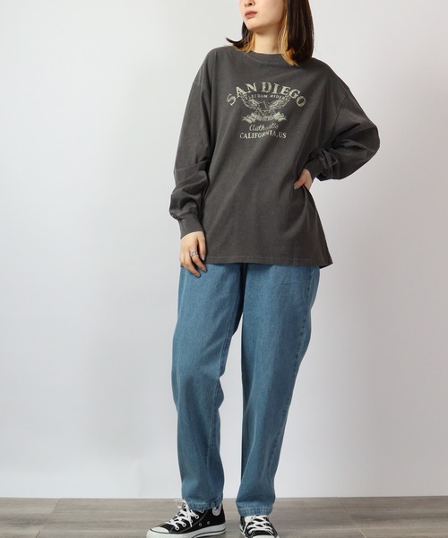 spiritoso(スピリトーゾ)の「spiritoso ピグメントアーチロゴイーグルプリントロンT 長袖(Tシャツ/カットソー・レディース・バーガンディー/グレイッシュベージュ/ブラック/チャコール・F)」の8枚目の写真