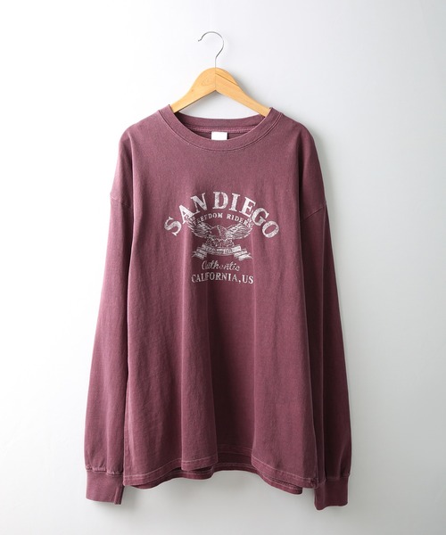 spiritoso(スピリトーゾ)の「spiritoso ピグメントアーチロゴイーグルプリントロンT 長袖(Tシャツ/カットソー・レディース・バーガンディー/グレイッシュベージュ/ブラック/チャコール・F)」の9枚目の写真