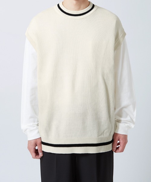 NULL（ヌル）の「【NULL】ライン クルーネック ベスト（ベスト・メンズ・オフホワイト/ライトブルー/ブラック・LARGE/MEDIUM）」の16枚目の写真