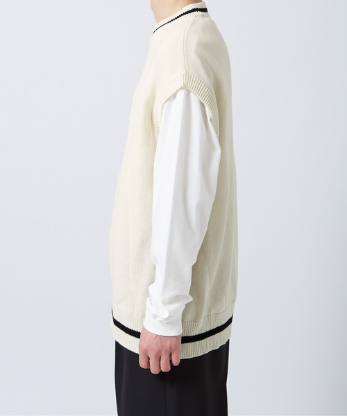 NULL（ヌル）の「【NULL】ライン クルーネック ベスト（ベスト・メンズ・オフホワイト/ライトブルー/ブラック・LARGE/MEDIUM）」の17枚目の写真