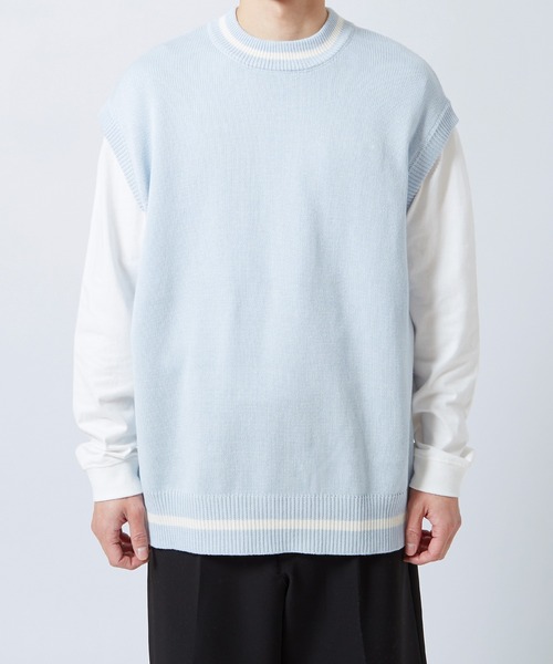 NULL（ヌル）の「【NULL】ライン クルーネック ベスト（ベスト・メンズ・オフホワイト/ライトブルー/ブラック・LARGE/MEDIUM）」の22枚目の写真