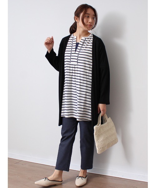 MB mint breeze(エムビーミントブリーズ)の「【Web&一部店舗限定】 【LL~6L 大きいサイズ】ハシゴレース ボーダー チュニック(チュニック・レディース・ネイビー/オフホワイト/カーキ・LL/3L/4L/5L/6L)」の9枚目の写真