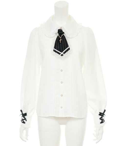 Secret Honey（シークレットハニー）の「アクセサリーネクタイブラウス（シャツ/ブラウス・レディース・ピンク/ブラック/ダークブラック・MEDIUM）」の10枚目の写真