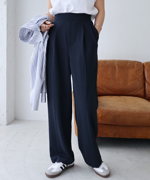 andme（アンドミー）の「梨地ポンチ2タックワイドパンツ（スラックス・レディース・ブラック/ネイビー/ライトベージュ/グレイッシュベージュ/ブルーグリーン・L/M）」の5枚目の写真