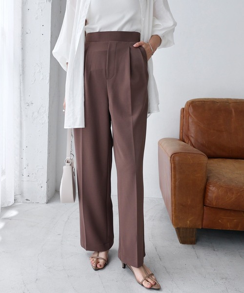 andme（アンドミー）の「梨地ポンチ2タックワイドパンツ（スラックス・レディース・ブラック/ネイビー/ライトベージュ/グレイッシュベージュ/ブルーグリーン・L/M）」の4枚目の写真